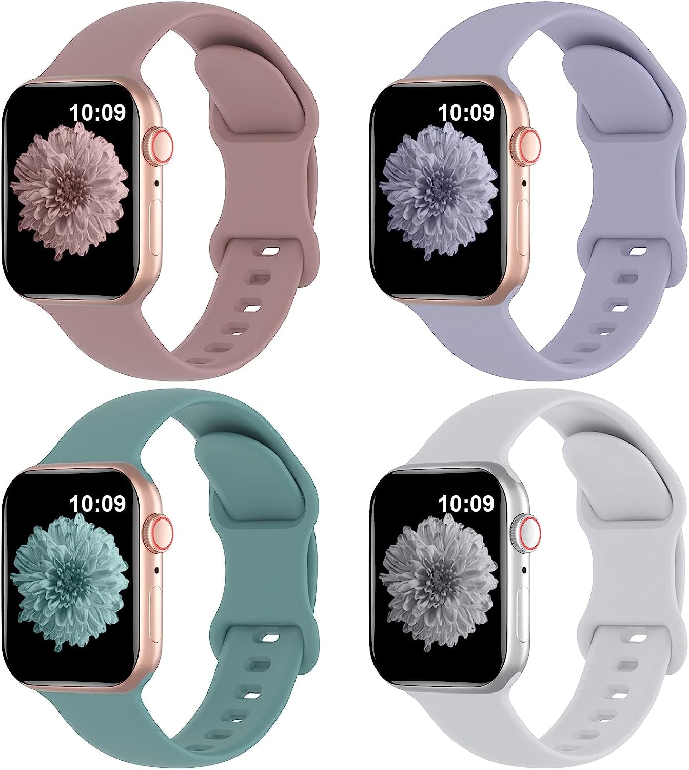 Arctime 4 Pack Silicone Bands Compatible with Apple Watch Band 38Mm 40Mm 41Mm 42Mm 44Mm 45Mm 49Mm, Soft Sport Breathable Strap Replacement Wristbands for Iwatch Ultra Series 8 SE 7 6 5 4 3 2 1  Arctime Smoke Violet/Lavender Gray/Cactus/Cloud Gray 42/44/45/49mm 