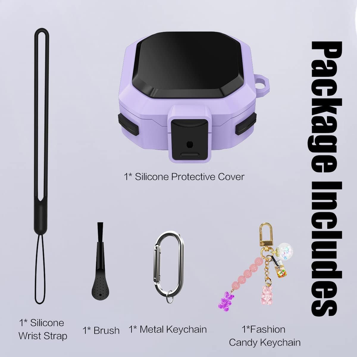 [With Lock] Armor Cover for Galaxy Buds Pro Case/Galaxy Buds 2 Case/Galaxy Buds Live Case,Shockproof PC+TPU Protective Cover for Samsung Buds 2/Buds Pro/Buds Live with Fashion Candy Keychain(Purple)  YIPINJIA   