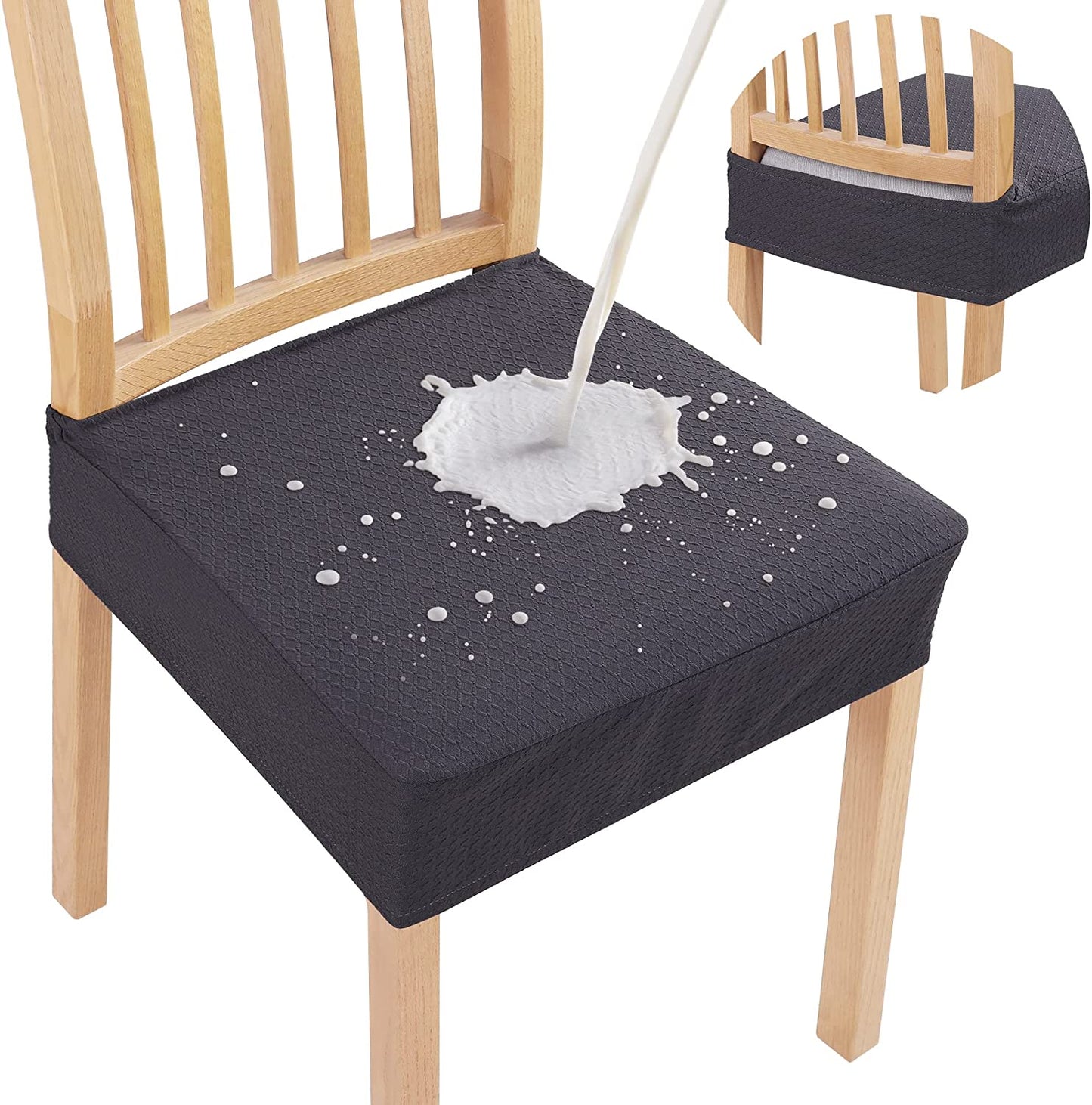 Smiry Waterproof Seat Covers for Dining Room Chairs Set of 4, Stretch Jacquard Removable Washable Chair Seat Slipcovers Protector, No Rear Covers, Beige  smiry Dark Grey 8 