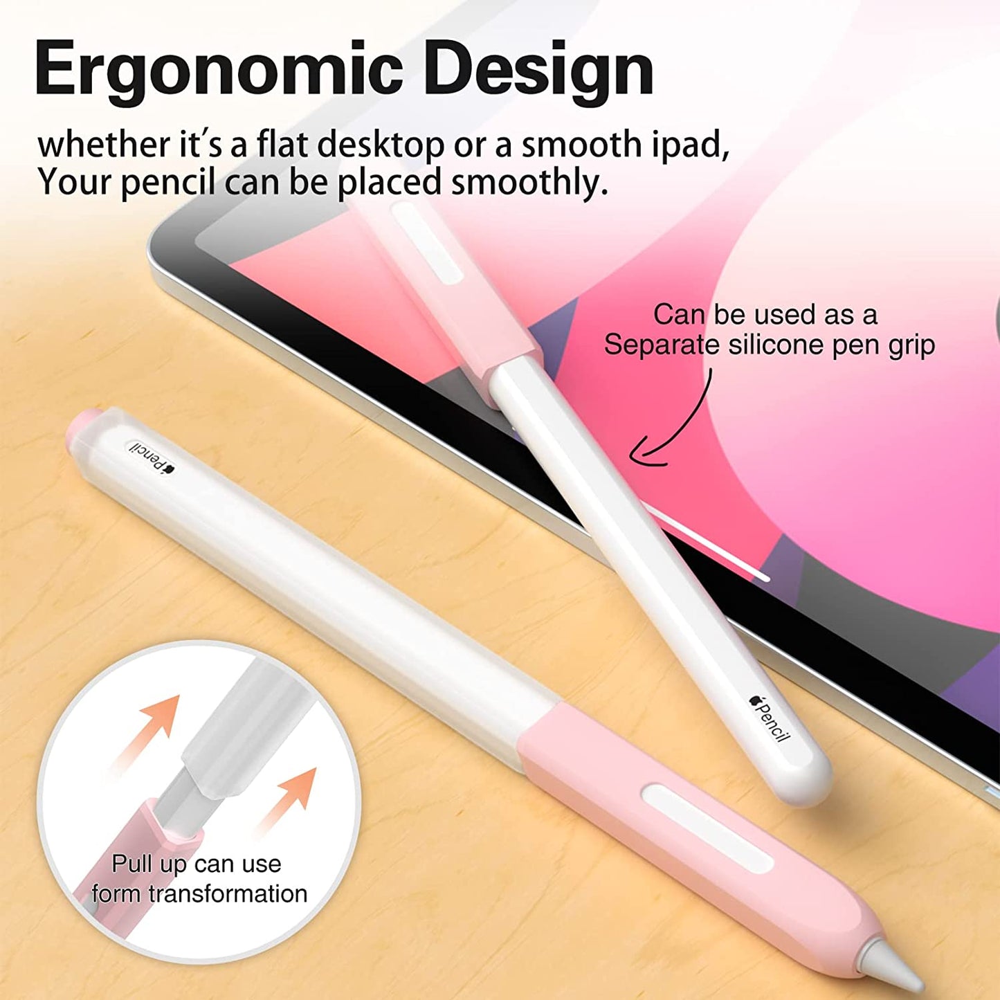 JOOSKO Pencil Case Compatible with Apple Pencil 2Nd Generation Cover Sleeve,Silicone Translucent Duotone，[With 10 Silicone Tip Cover],Support Magnetic Wireless Charging (Pink)  JOOSKO   