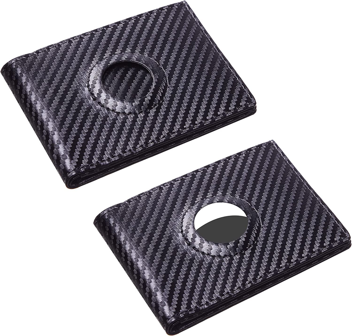 Hawanik Mens Bifold Wallet for Airtag Carbon Fiber Texture, Slim RFID Blocking Wallet with Built-In Holder for Airtag  Hawanik   