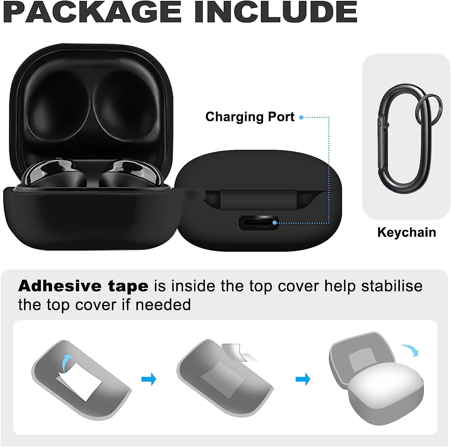 MOLOVA Silicone Case Compatible with Samsung Galaxy Buds 2 Pro/Galaxy Buds 2/ Galaxy Buds Pro/Galaxy Buds Live Case,Black  MOLOVA   