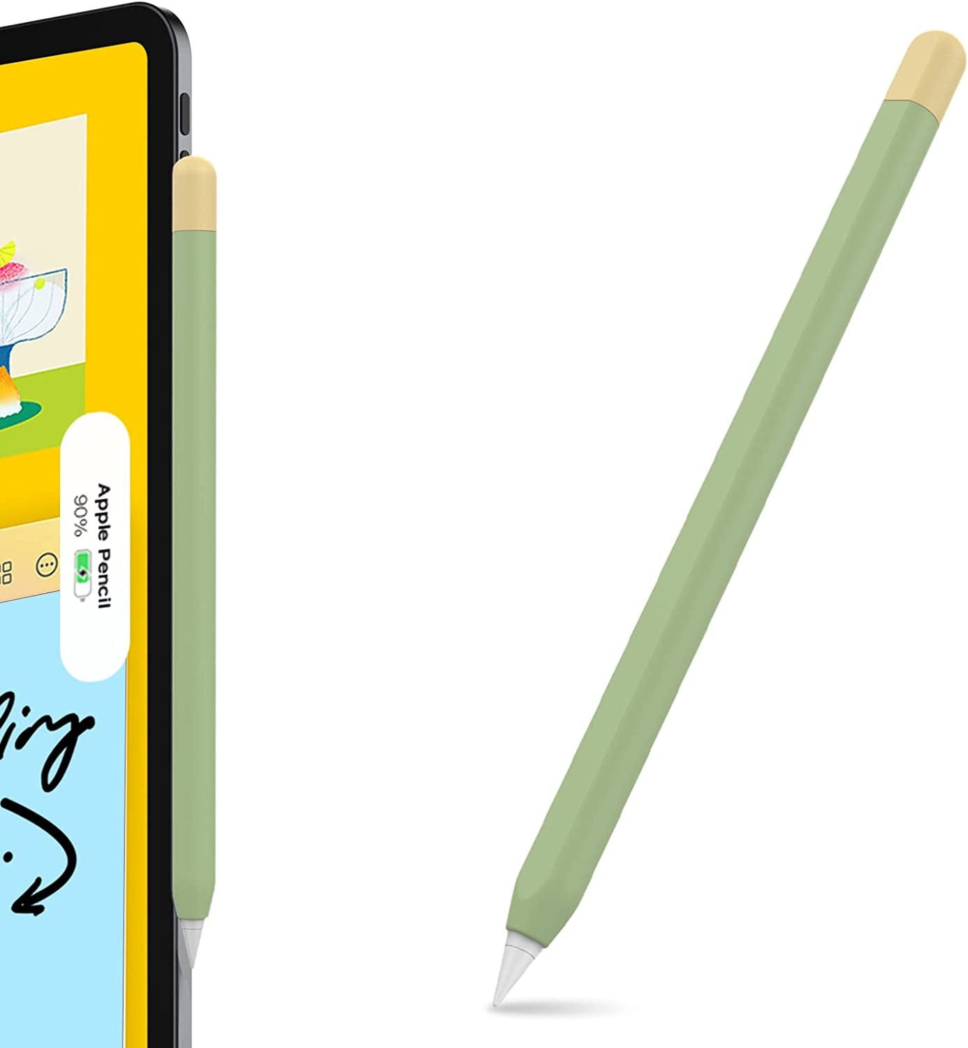 Ahastyle Ultra Thin Case Silicone Skin Cover Compatible with Apple Pencil 2Nd Generation, Ipad Pro 11 12.9 Inch-2 Pack (Light Blue & Pink)  AHASTYLE 1pc Avocado Green, Lemon Yellow  