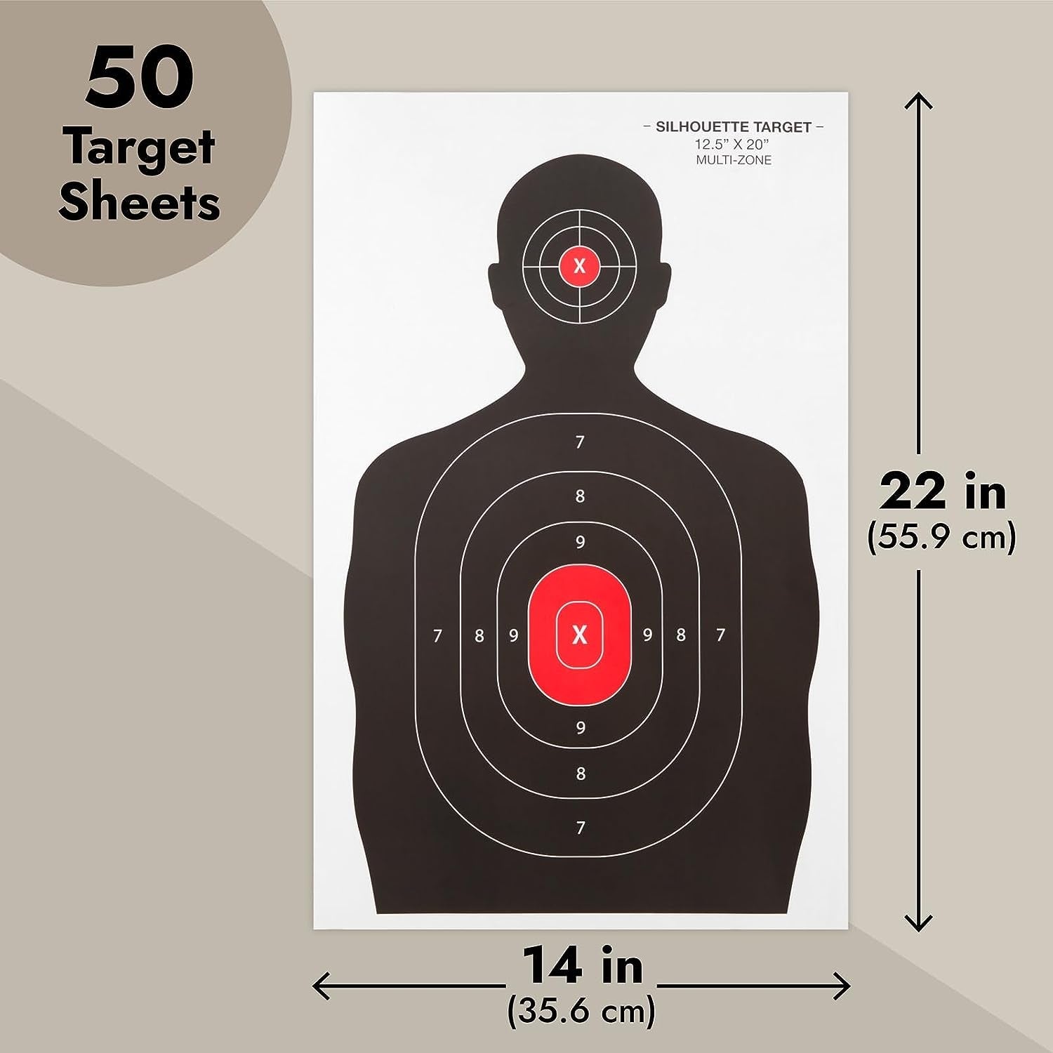 50 Pack Paper Shooting Targets for Range, Bulk for Hunting, Handguns, Pistols, Rifles, Silhouette with Red Bullseye (14X22 In)  Juvale   