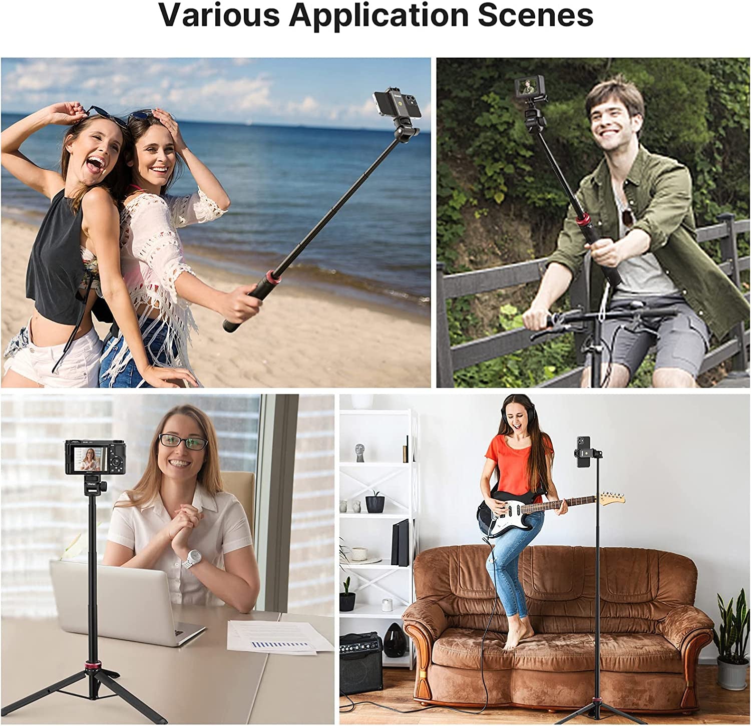 57.48 Inch Extendable Selfie Stick for Action Camera W Smartphone Clamp Extension Pole, for Gopro for Sony Canon Vlogging Cams for Iphone 14 13 Pro Max  POLE3266   