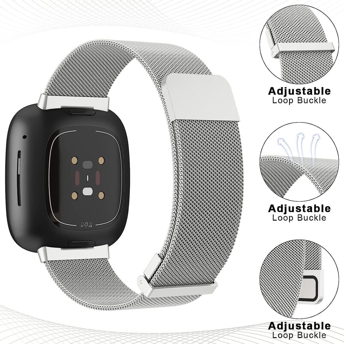 Tobfit Bands Compatible with Fitbit Versa 4/Fitbit Sense 2 & Fitbit Versa 3/Sense Watch Band for Women Men, Stainless Steel Metal Mesh Magnetic Wristband Replacement for Fitbit Versa 4/3 & Sense 2/1 Smartwatch  Tobfit   