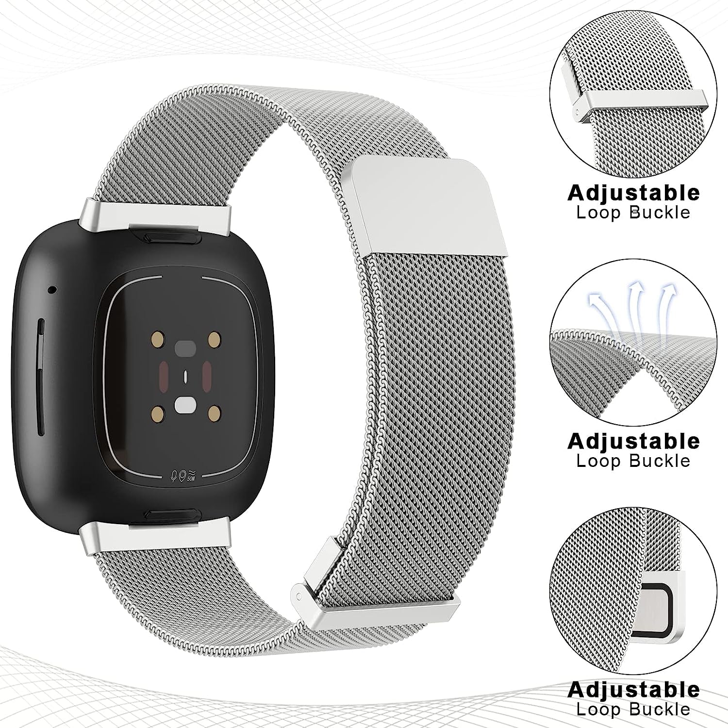 Tobfit Bands Compatible with Fitbit Versa 4/Fitbit Sense 2 & Fitbit Versa 3/Sense Watch Band for Women Men, Stainless Steel Metal Mesh Magnetic Wristband Replacement for Fitbit Versa 4/3 & Sense 2/1 Smartwatch  Tobfit   