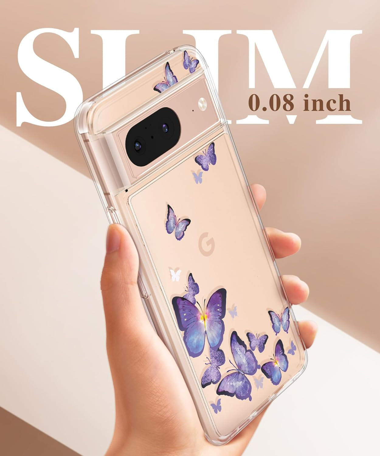 GVIEWIN Compatible with Google Pixel 8 Case with 2X Screen Protector, Clear Floral Slim Shockproof Protective Hard PC+TPU Bumper Flower Women Phone Case Cover 6.2'' 2023 (Alluring Butterfly/Purple)  GVIEWIN   