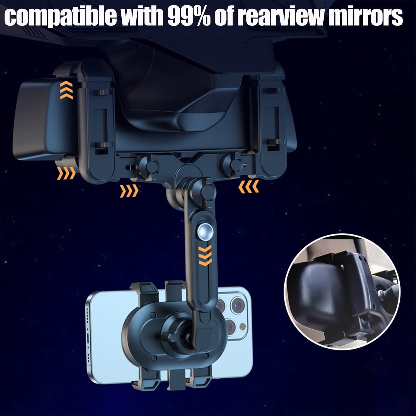 2023 Rearview Mirror Phone Mount for Car,[Big Rear Mirrors Friendly] Rear View Mirror Phone Holder,Universal Multifunctional Adjustable Car Phone Holder Mount Fit All Mobiles & Cars  Miiscase   