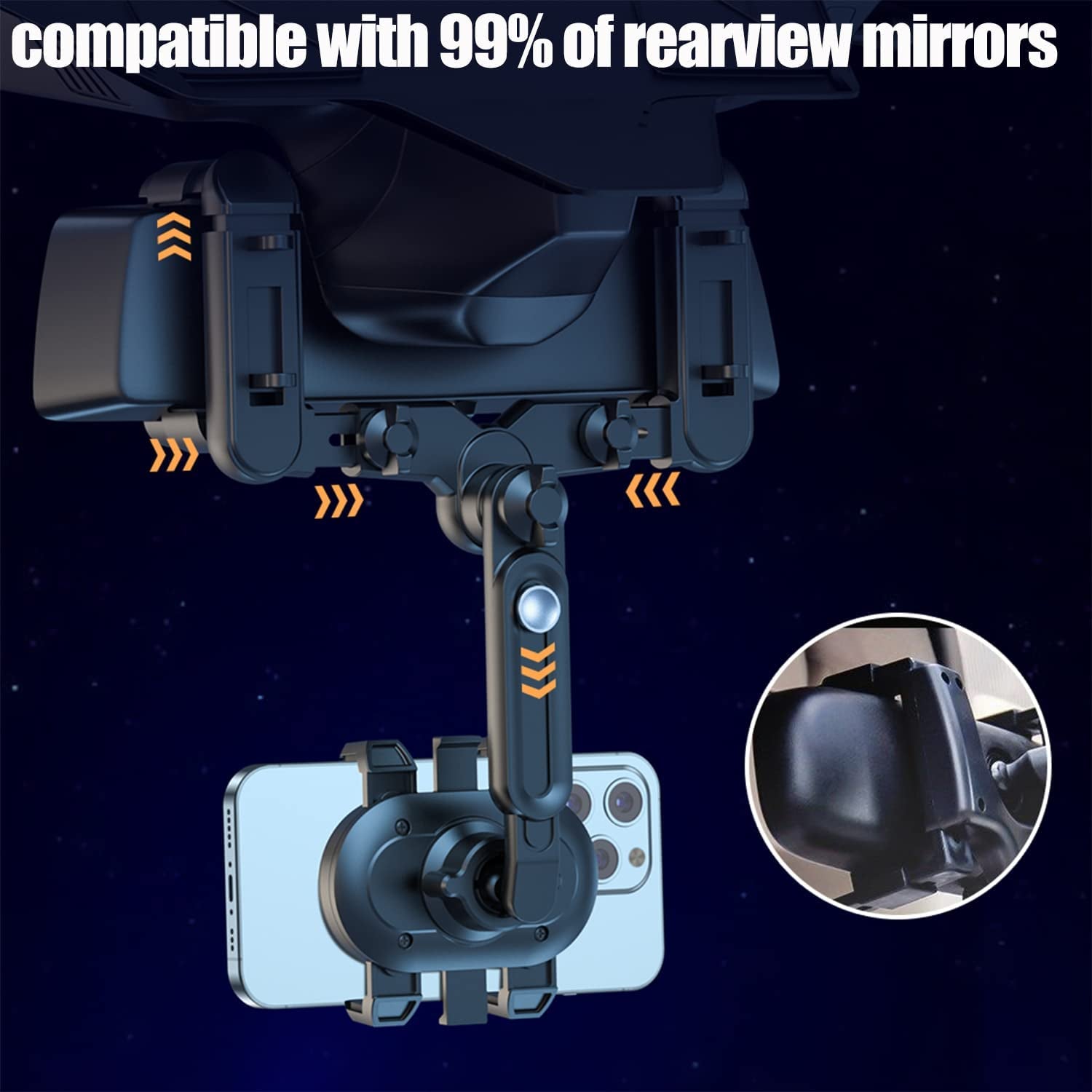 2023 Rearview Mirror Phone Mount for Car,[Big Rear Mirrors Friendly] Rear View Mirror Phone Holder,Universal Multifunctional Adjustable Car Phone Holder Mount Fit All Mobiles & Cars  Miiscase   