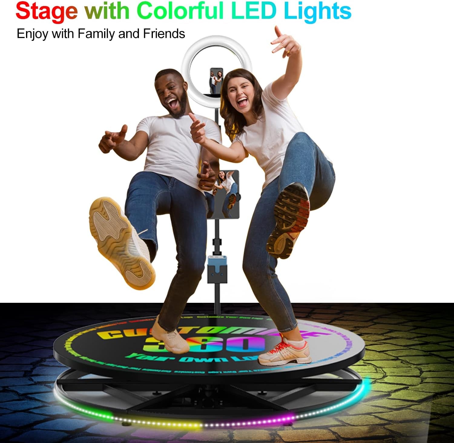 360 Photo Booth Machine with Software for Parties with Ring Light,Logo Customization,Automatic Slow Motion 360 Spin Camera Booth (26.8") for 1-2 People Stand On  mayceyee   