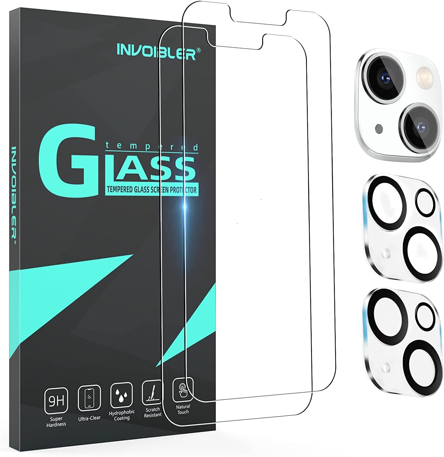 Invoibler 3 Pack Screen Protector Compatible with Iphone 13 + 3 Pack Camera Lens Protector, Iphone 13 Screen Protector Tempered Glass, 6.1 Inch [HD Clear] [Bubble Free] [Not for Iphone 13 Pro]  Invoibler For iPhone 14  