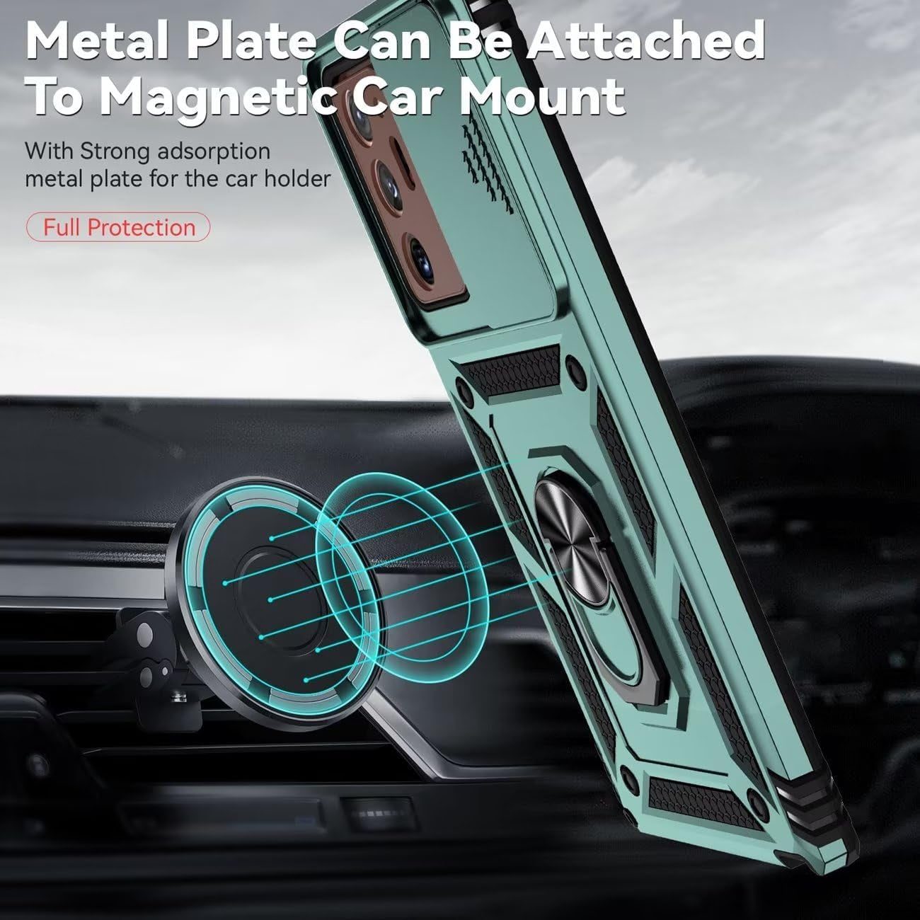 Yodueiv for Galaxy Note 20 Ultra Case, Samsung Note 20 Ultra SM-N986U Case with Tempered Glass Screen Protector and Slide Camera Cover, Car Mount Holder Cover for Samsung Galaxy Note 20 Ultra 5G Green  Yodueiv   