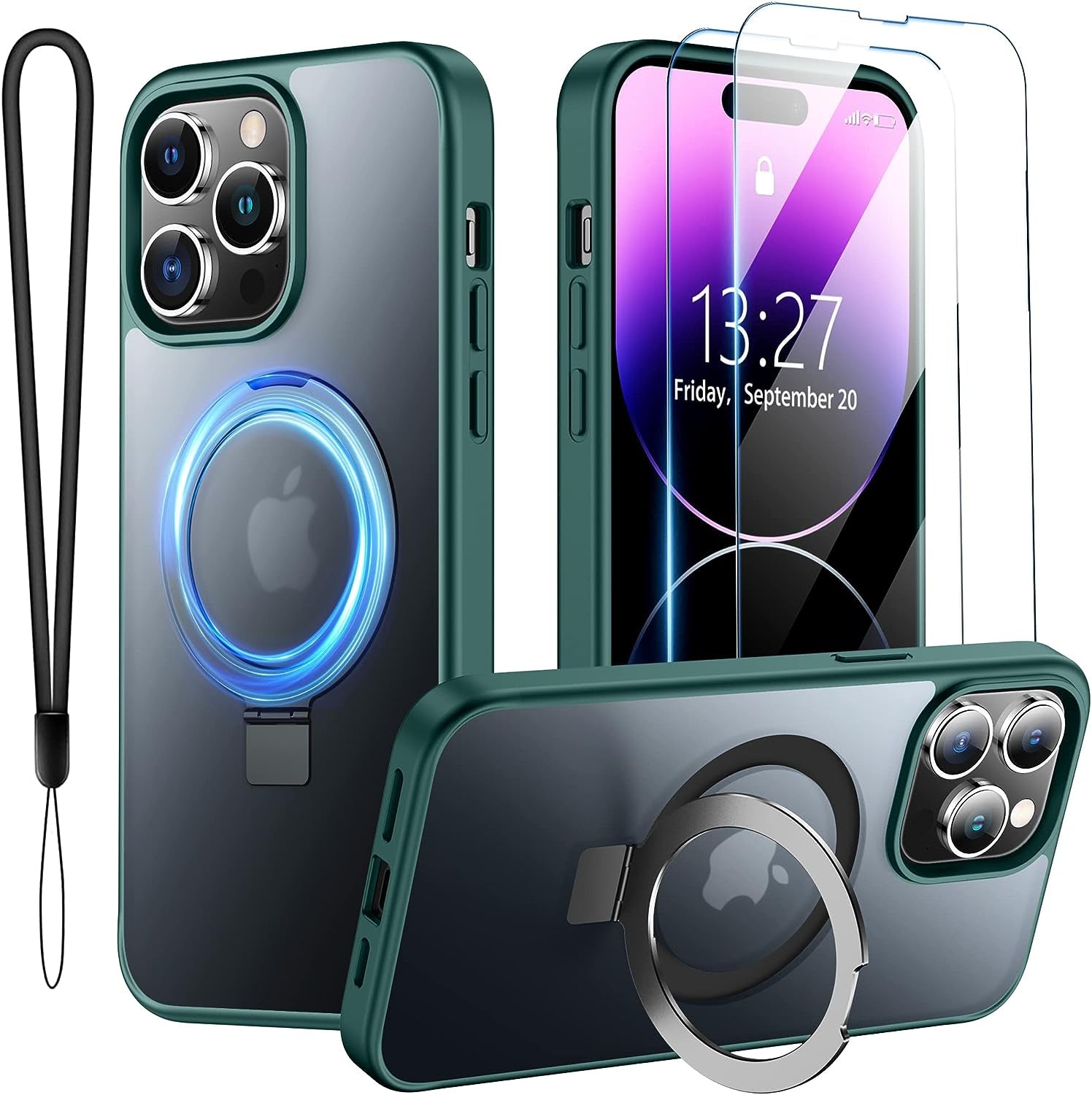 SPIDERCASE for Iphone 14 Pro Case, Magnetic Invisible Stand [Military Drop Protection] [Compatible for Magsafe], with [2 Pack Tempered Glass Screen Protector] Shockproof Translucent Matte Cases,Black  SPIDERCASE   