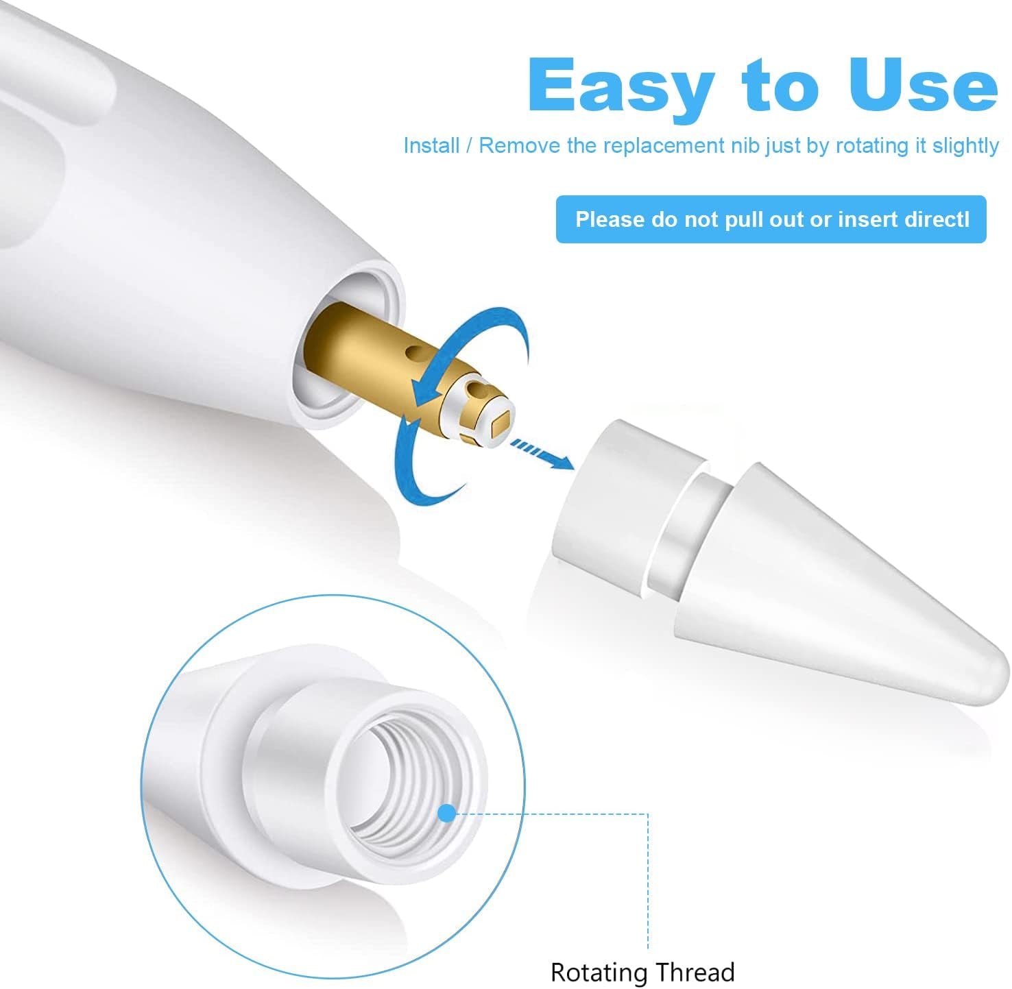 BLEBLE Replacement Tips for Apple Pencil 1St/2Nd Generation & Logitech Crayon, Fine Point Well Precision Control Apple Pencil Nibs for Ipad Pro/Air/Mini Pencil, 6 Pack, White  BLEBLE   