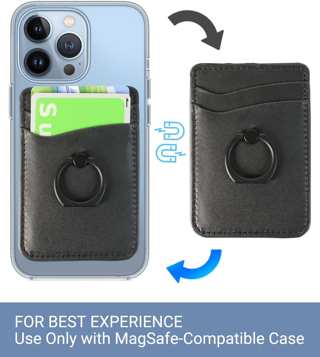 WUOJI Magnetic Leather Wallet 2 Cards Holder Stand Designed for Magsafe with Kickstand Compatible with Iphone 13 Pro Max/13/13 Pro/13 Mini & Iphone 12 Pro Max/12/12 Pro/12 Mini-Black  WUOJI   