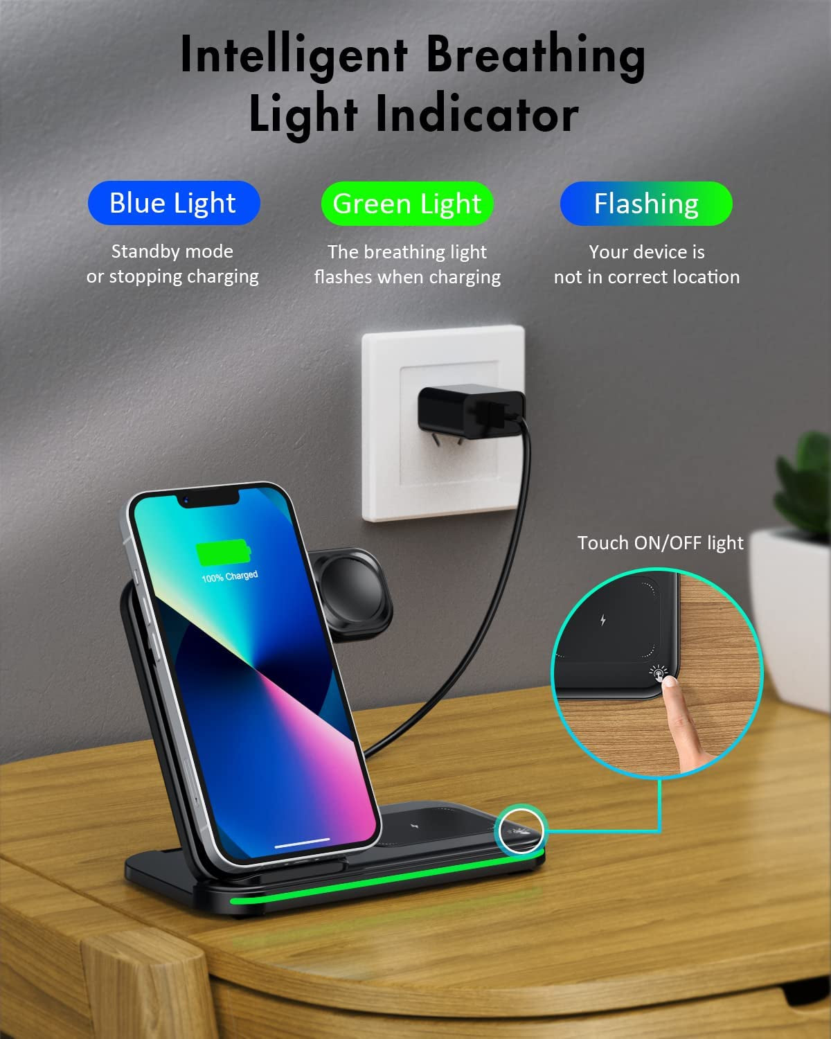 Charger Station for Apple Multiple Devices, 3 in 1 Fast Wireless Charger Stand Dock Foldable for Iphone 14 13 12 11 Pro X XS 8 plus Apple Watch Series 8 7 6 SE 5 4 3 2 & Airpods 3/2/Pro with Adapter  Shenzhen OJD Technology Co.，LTD   