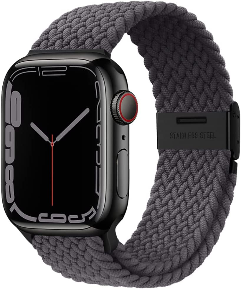 Qimela Compatible with Apple Watch Band 49Mm 45Mm 44Mm 42Mm,Stretchy Sport Solo Loop Strap with Adjustable Buckle,Elastic Nylon Braided Wristband for Iwatch Series 8 7 6 SE 5 4 3 2 1 Ultra,Women Men  FS-TECH Space Grey 38mm/40mm/41mm 