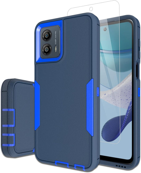 Dahkoiz for Motorola Moto G 5G(2023) Case, with Tempered Glass Screen Protector and Dust-Proof Port Cover, Full Body Protection Rubber Cover Phone Case for Motorola Moto G 5G (2023), Blue/Navy  Dahkoiz   