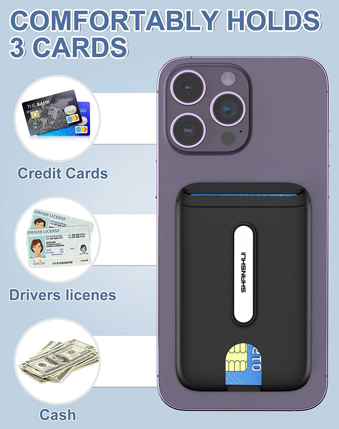 SHANSHUI Magnetic Wallet for Magsafe, Ultra Slim Magnetic Card Holder for Back of Phone Wallet Premium Silicone Anti-Drop Credit Card Holder Fitting for Iphone 14/13/ 12 Series & Magsafe Case  SHANSHUI   