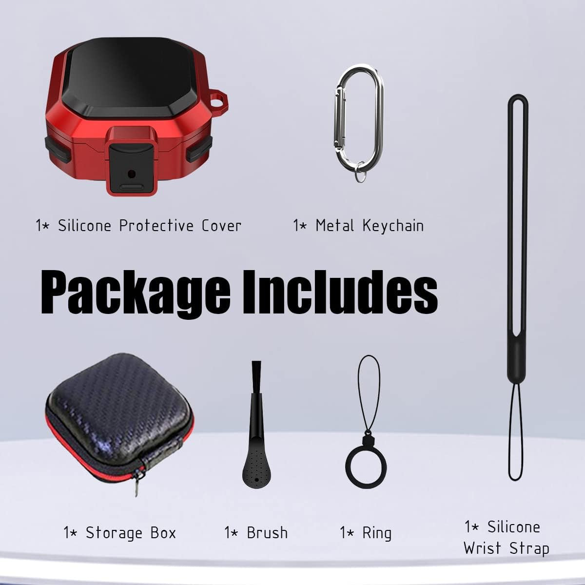 Armor Cover Case for Samsung Galaxy Buds Pro Case / Galaxy Buds Live Case / Galaxy Buds 2 Case [With Security Lock], Silicone+Hard PC Shockproof Case with Keychain/Straps/Ring/Cleaning Brush(Red)  AIBEAMER   