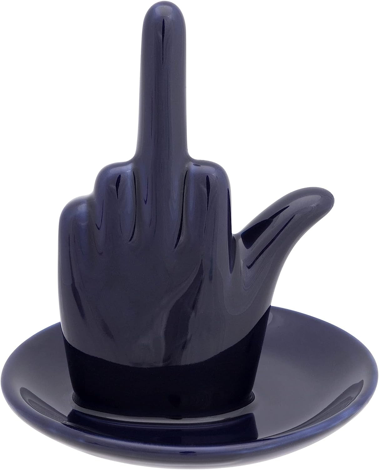 Stephanie Imports White Ceramic Middle Finger Jewelry Ring Dish Tray  Stephanie Imports Navy Blue  
