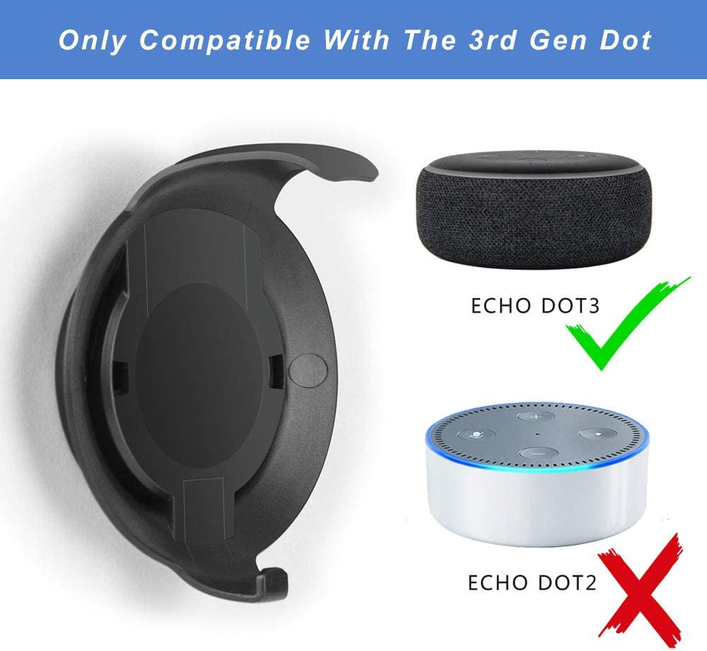 WIDEPLORE Echo Dot Wall Mount Holder for 3Rd Generation, Built-In Cable Management Space-Saving Accessories for Dot(3Rd Gen) Smart Speakers, with Sticking Tape and Drill Nail-Black  WIDEPLORE   