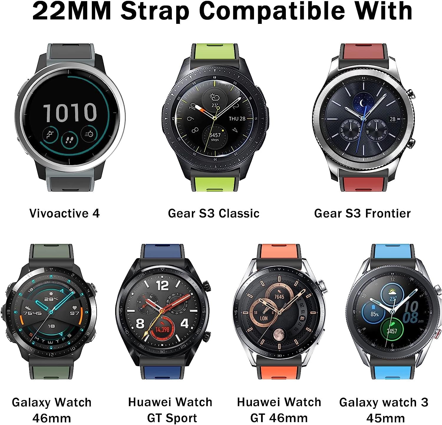 ISABAKE Bands for Compatible with Garmin Vivoactive 4/ Samsung Galaxy Watch 46Mm, 22Mm Silicone Band for Ticwatch Pro S2//E2/Venu 2/Samsung Gear S3 Classic/Samsung Gear S3 Frontier/ Huawei GT Smartwatch  Isabake   
