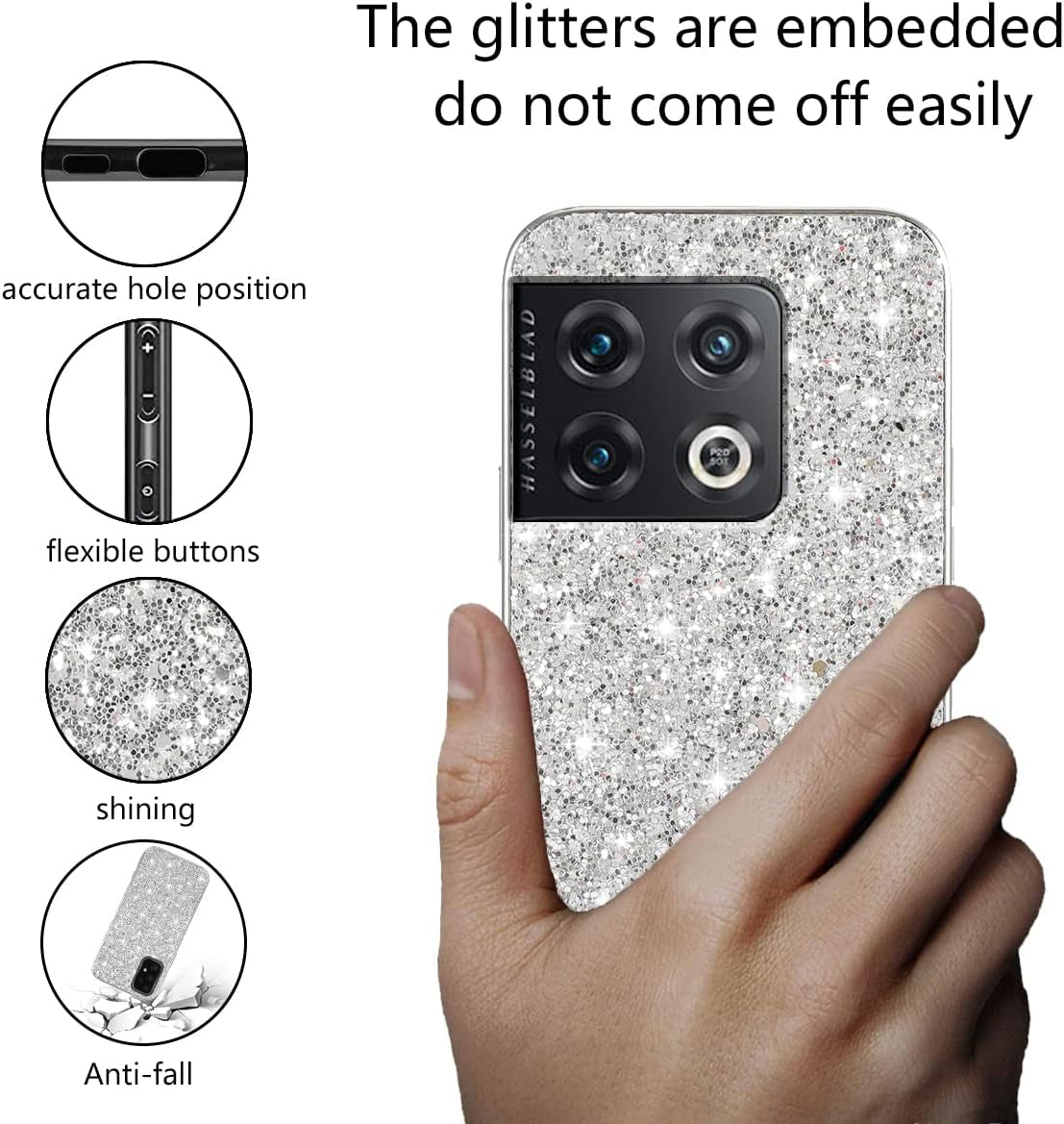 Jancyu Compatible with Oneplus 10 Pro Case, Shockproof Phone Cases for Oneplus 10 Pro Glitter Protective Cover for Women Cute Accessories (Sliver)  Jancyu   