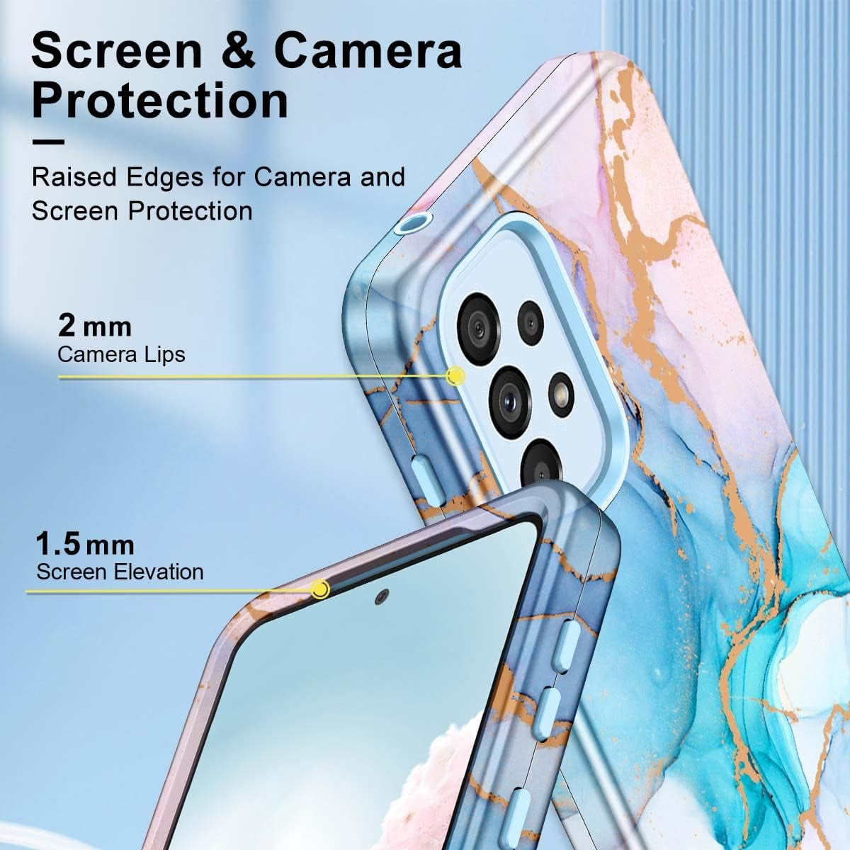 Hekodonk for Samsung Galaxy A53 5G Case,Heavy Duty Full Body Shockproof Drop Rugged Protection 3 in 1 TPU+PC Slim Marble Phone Case Dustproof Anti-Scratch Cover for Galaxy A53 5G Pink Blue Marble  Hekodonk   