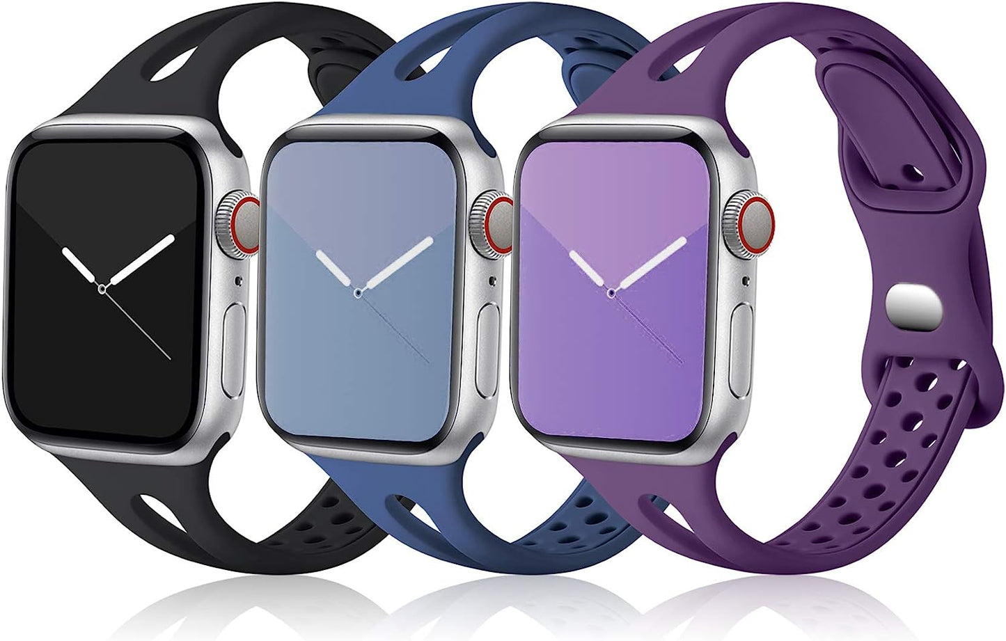 Ouwegaga Compatible with Apple Watch Band 38Mm 40Mm 41Mm 42Mm 44Mm 45Mm, Soft Silicone Slim Sport Breathable Holes Iwatch Bands Replacement Wristband for Iwatch SE & Series 7 6 5 4 3 2 1 for Women Men  Ouwegaga Black/Navy Blue/Purple 42mm/44mm/45mm 