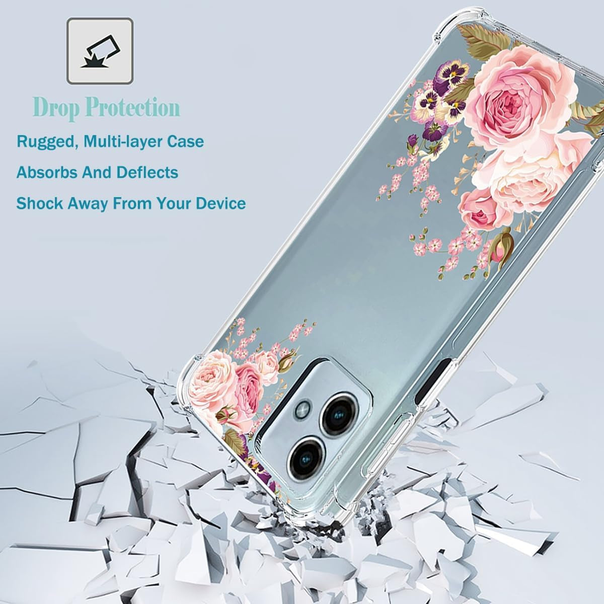 Ueokeird Phone Case for Redmi Note 12 5G Case, Poco X5 5G 22111317PG Case Girls Women, Slim Shockproof Clear Floral Pattern Soft Flexible TPU Protective Cover for Xiaomi Redmi Note 12 5G (Rose Flower)  Ueokeird   