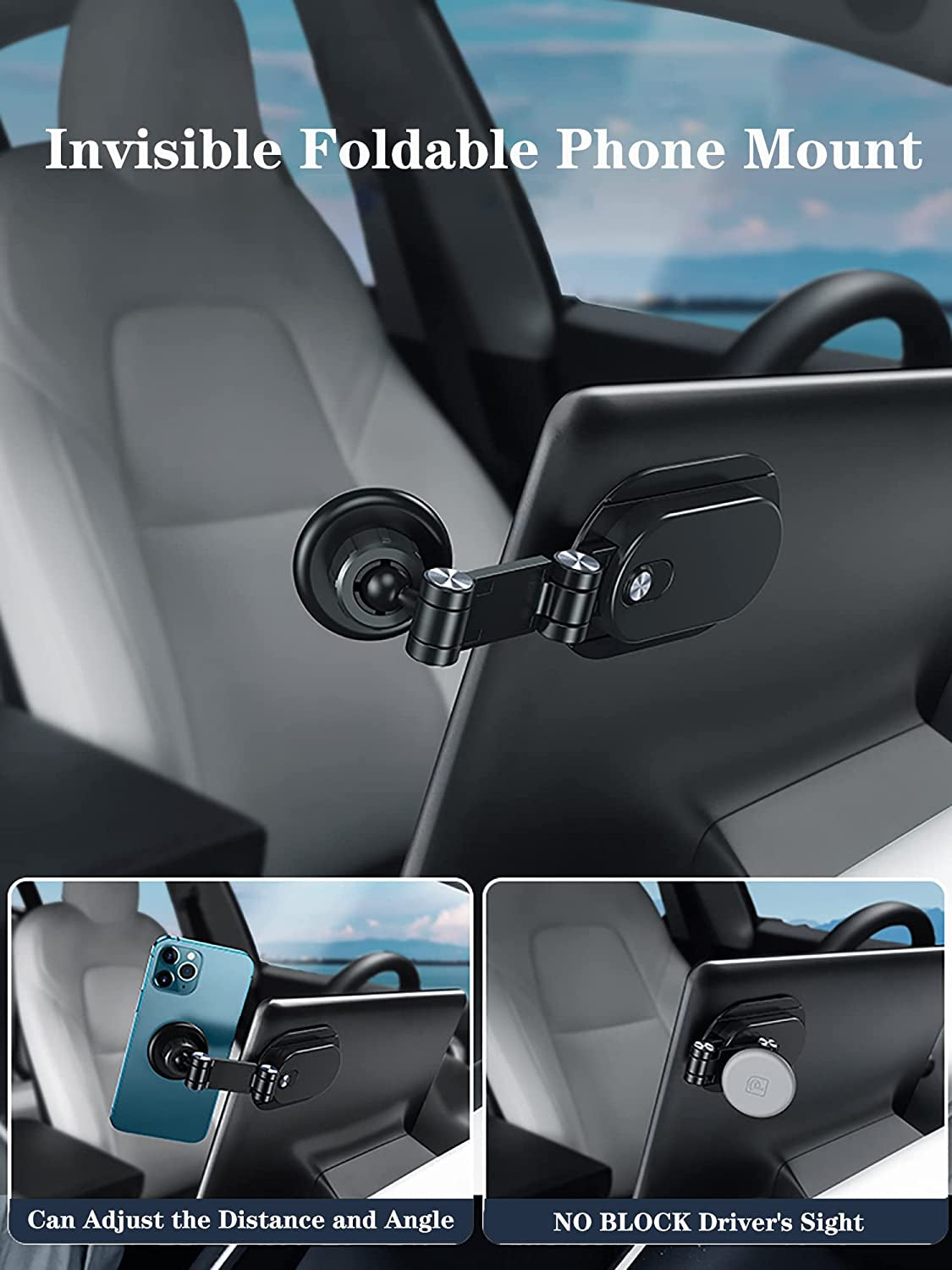 TOKARIGO Magnetic Phone Mount for Laptop and Car [Strong Magnet][Adjustable Extendable Telescopic Arm][360° Free Rotation] Holder Suitable Dashboard Screens Compatible Tesla Model 3/Y/X/S, Black  TOKARIGO   