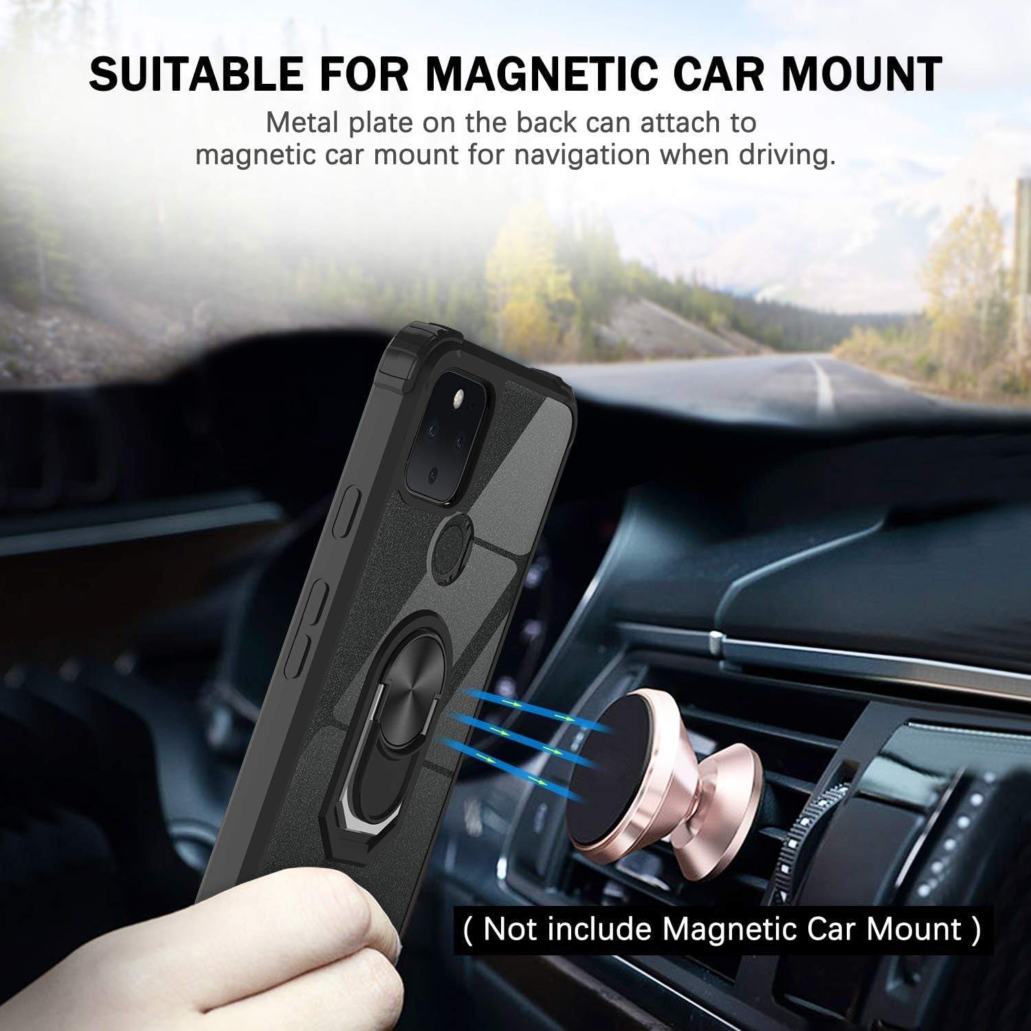 Leyi for Google Pixel 5 Case with 2PCS Screen Protector, [Military-Grade] Clear Crystal Shockproof Phone Case with Magnetic Car Ring Kickstand for Google Pixel 5, Black  LeYi   