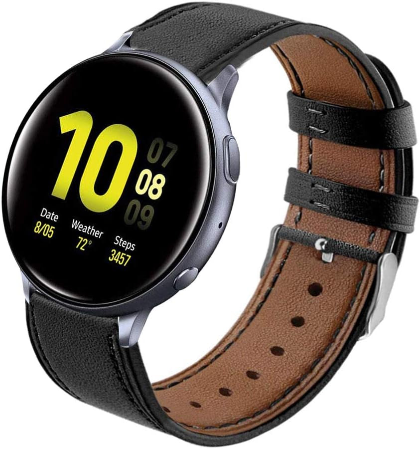 Sankel Compatible for Samsung Galaxy Watch Active 2 Band,Women Men 20Mm Genuine Leather Watch Strap Replacement Wristband for Samsung Galaxy Watch Active/Active 2/Galaxy Watch 42Mm/Gear Sport (Brown)  Sankel Black  