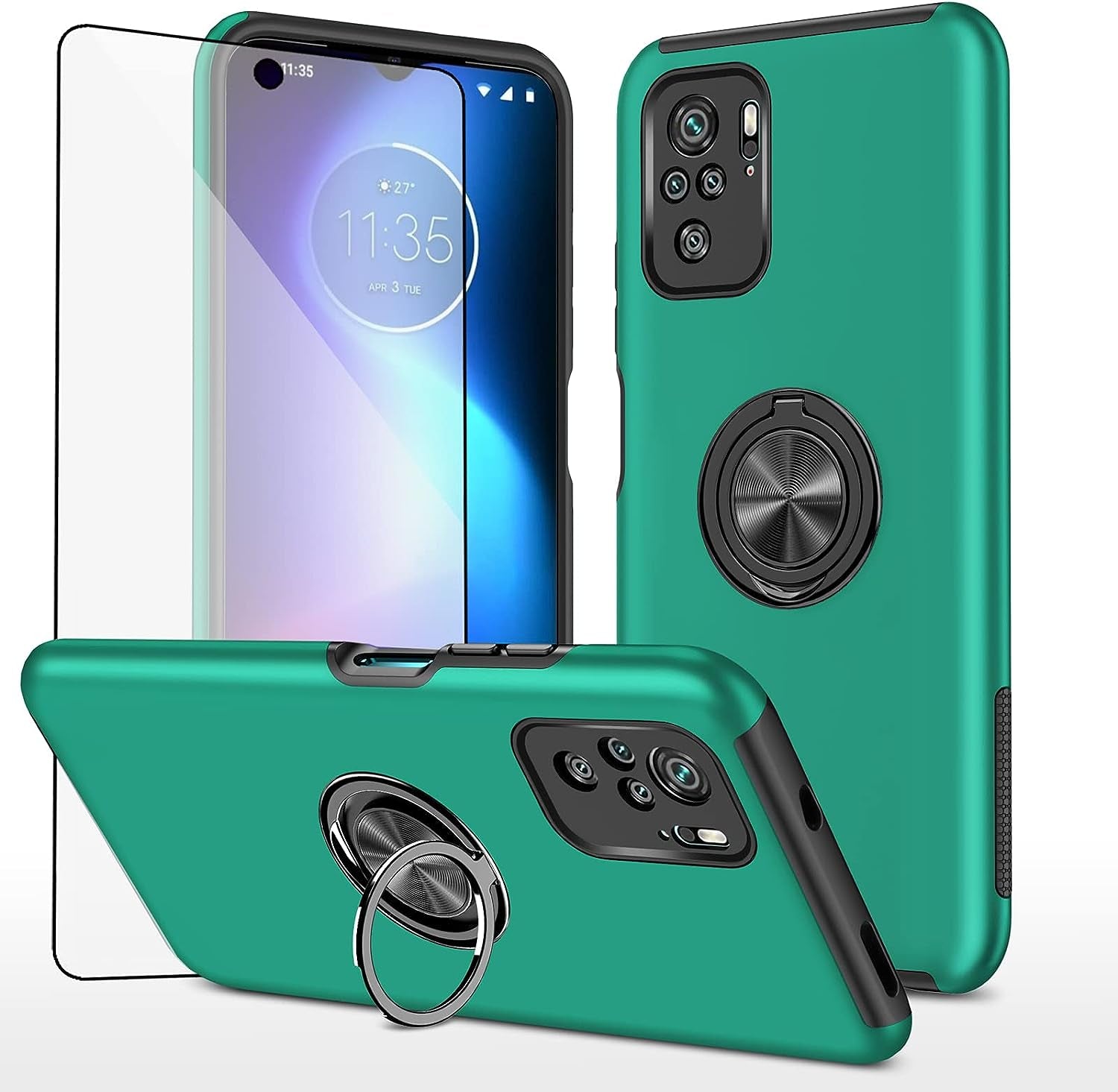 Asuwish Compatible with Xiaomi Redmi Note 10/10S 4G Case and Tempered Glass Screen Protector Cover Slim Magnetic Ring Holder Cell Accessories Phone Cases for Redme Note10 S Note10S Women Men Red  Asuwish Green For Redmi Note 10 (4G) / 10S 