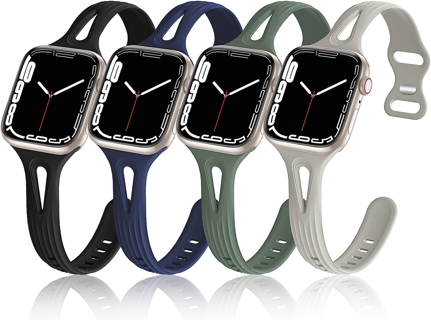 4 Pack Bands Compatible with Apple Watch Band 40Mm 38Mm 41Mm 42Mm 44Mm 45Mm for Women, Slim Thin Narrow Replacement Wristbands Soft Silicone Sport Strap for Iwatch Band Series 8 7 6 5 4 3 2 1 SE  Hehighti Black/Dark Blue/Olive Green/Stone 38mm/40mm/41mm 