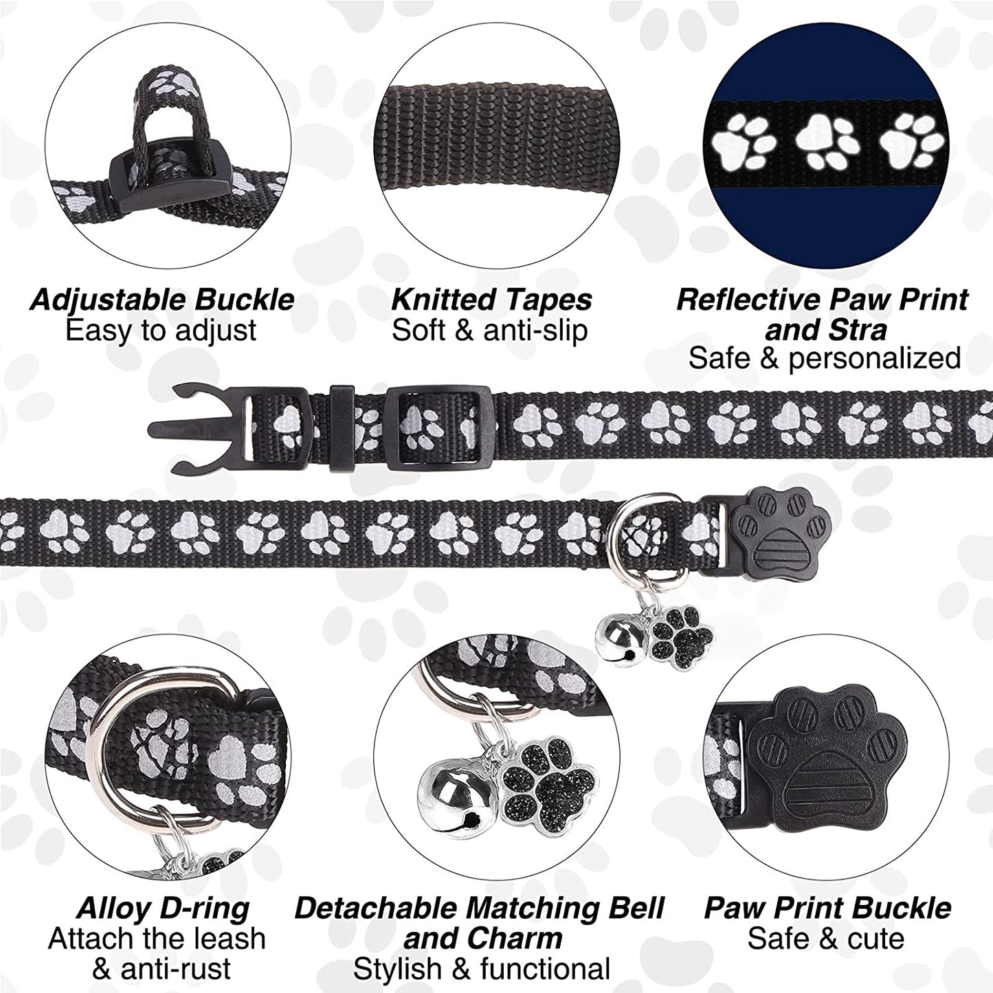 DILLYBUD Reflective Cat Collars Breakaway for Big Cats/Adult Cats Boys and Girls with Bell and Charm, 3/5" Width Safety Buckle Nylon Kitten Collar, 2 Pack Adjustable Soft Cute Pet Collar for Summer  DILLYBUD   