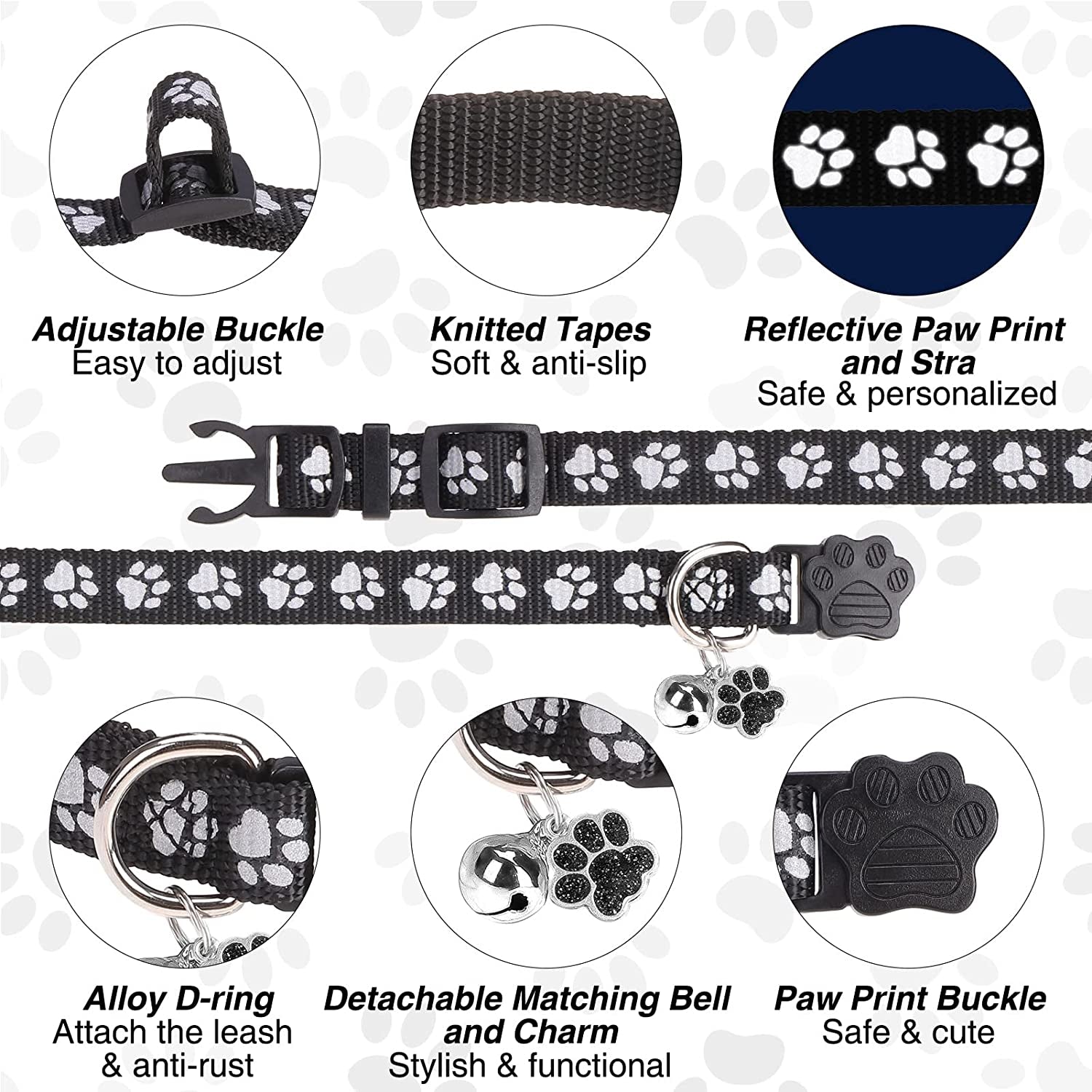 DILLYBUD Reflective Cat Collars Breakaway for Big Cats/Adult Cats Boys and Girls with Bell and Charm, 3/5" Width Safety Buckle Nylon Kitten Collar, 2 Pack Adjustable Soft Cute Pet Collar for Summer  DILLYBUD   