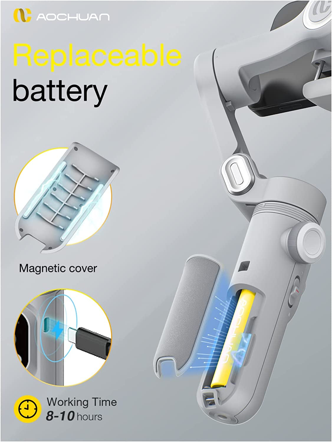 Professional Gimbal Stabilizer for Smartphone W/Wireless Charging OLED Display LED Light Focus Wheel 3-Axis for Iphone 14 13 12 11 Pro/Max Galaxy S21-AOCHUAN Smart X Pro  AOCHUAN   