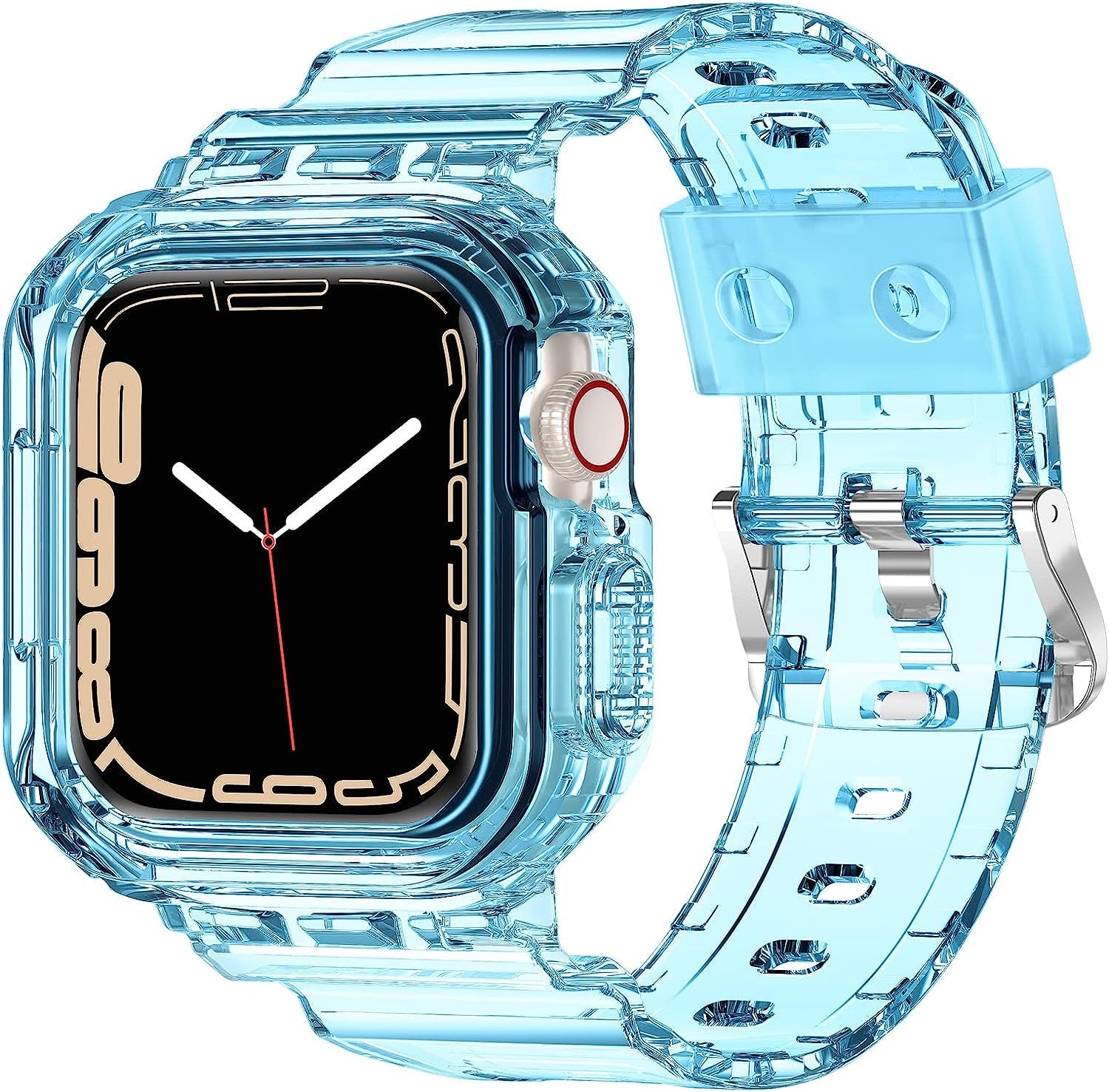 XYF Compatible for Crystal Clear Apple Watch Bands, 45Mm 44Mm 42Mm 41Mm 40Mm 38Mm 49Mm with Bumper Case for Men Women Jelly Sport Case and Band for Iwatch Ultra Series 8 7 SE/6 5 4 3 2 1  XYF Blue 38/40/41mm 