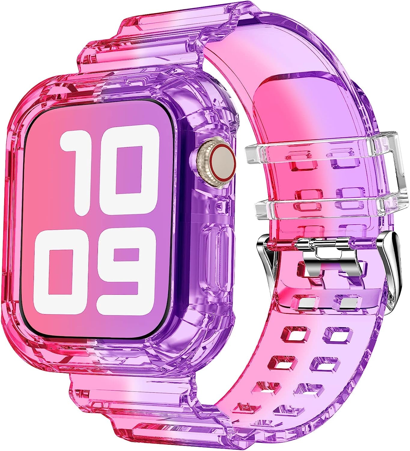 DABAOZA Compatible for Clear Apple Watch Band 38Mm 40Mm 41Mm 42Mm 44Mm 45Mm with Case, Women Girl Glitter Clear Bling Crystal Sport Strap and Bumper for Iwatch Band Ultra SE Series 8/7/6/5/4/3/2/1  DABAOZA PurpleRed 41mm/40mm/38mm 