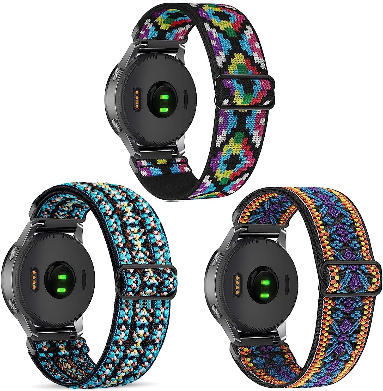 Krudary Elastic Bands Compatible with 18Mm Garmin Vivoactive 4S / Vivomove 3S/ Venu 2S , Soft Stretch Nylon Loop Bracelet Watch Strap Replacement Watchband for Garmin Forerunner 255S/255S Music  Krudary 3 Pack # 2  