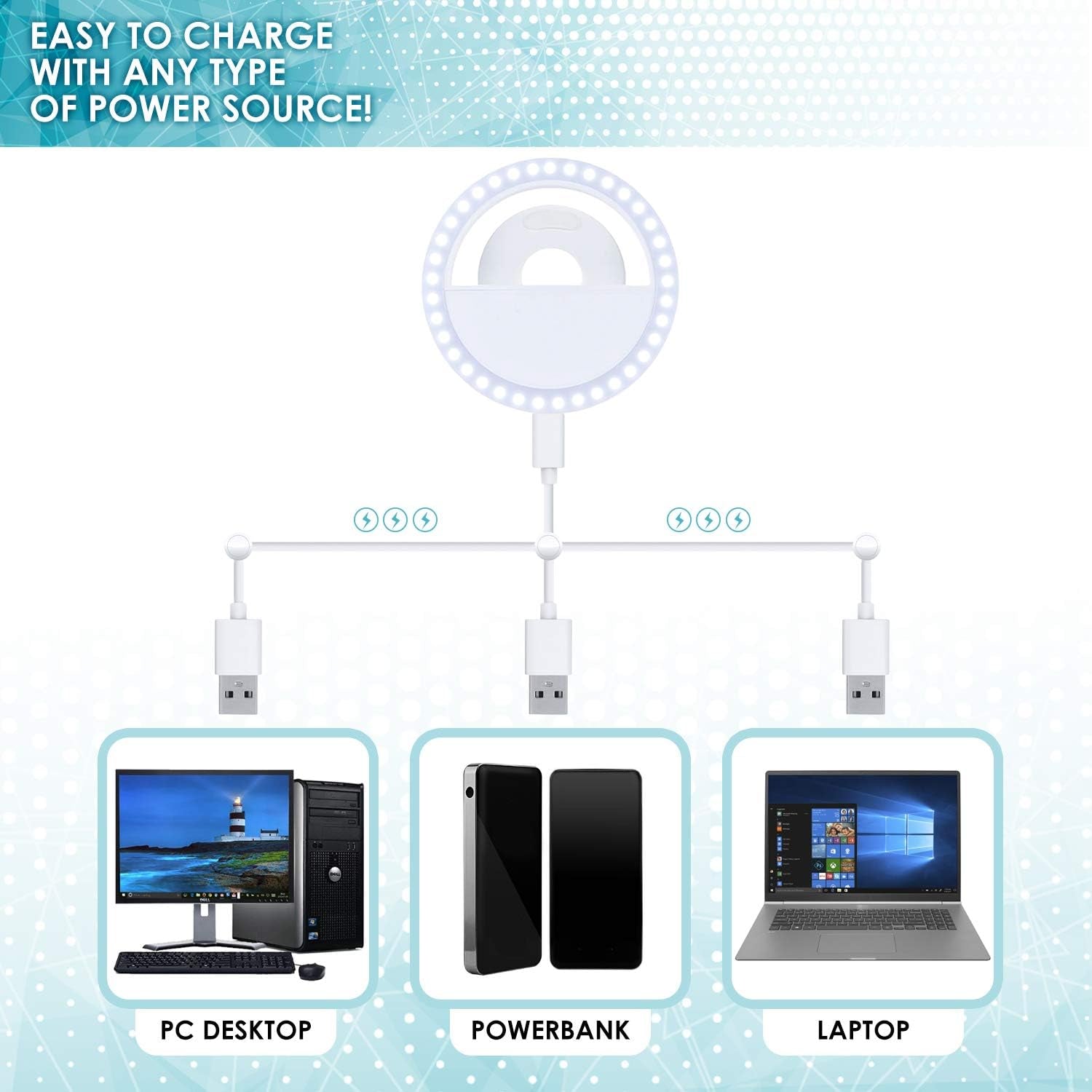 Selfie Cell Phone Ring Light Portable Rechargeable Circle Camera Phone Light with 36 Leds, 3 Brightness Modes This Ringlight Is Ideal for Photography and Videos  dooco   