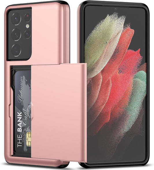 Nvollnoe for Samsung S21 Ultra Case with Card Holder Dual Layer Heavy Duty Protective Galaxy S21 Ultra Case Hidden Card Slot Slim Wallet Case for Samsung S21 Ultra(Rose Gold)  Nvollnoe   