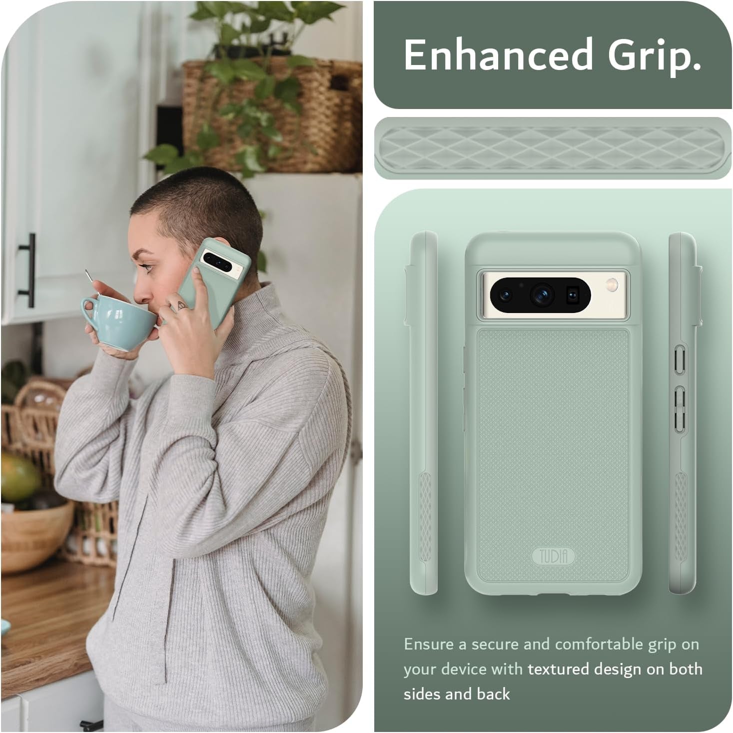 TUDIA Mergegrip Designed for Google Pixel 8 Pro Case 2023, [Magsafe Compatible] Military Grade Slim Dual Layer Heavy Duty Raised Edge Protection Non-Slip Protective Phone Case Cover - Green Lily  TUDIA   