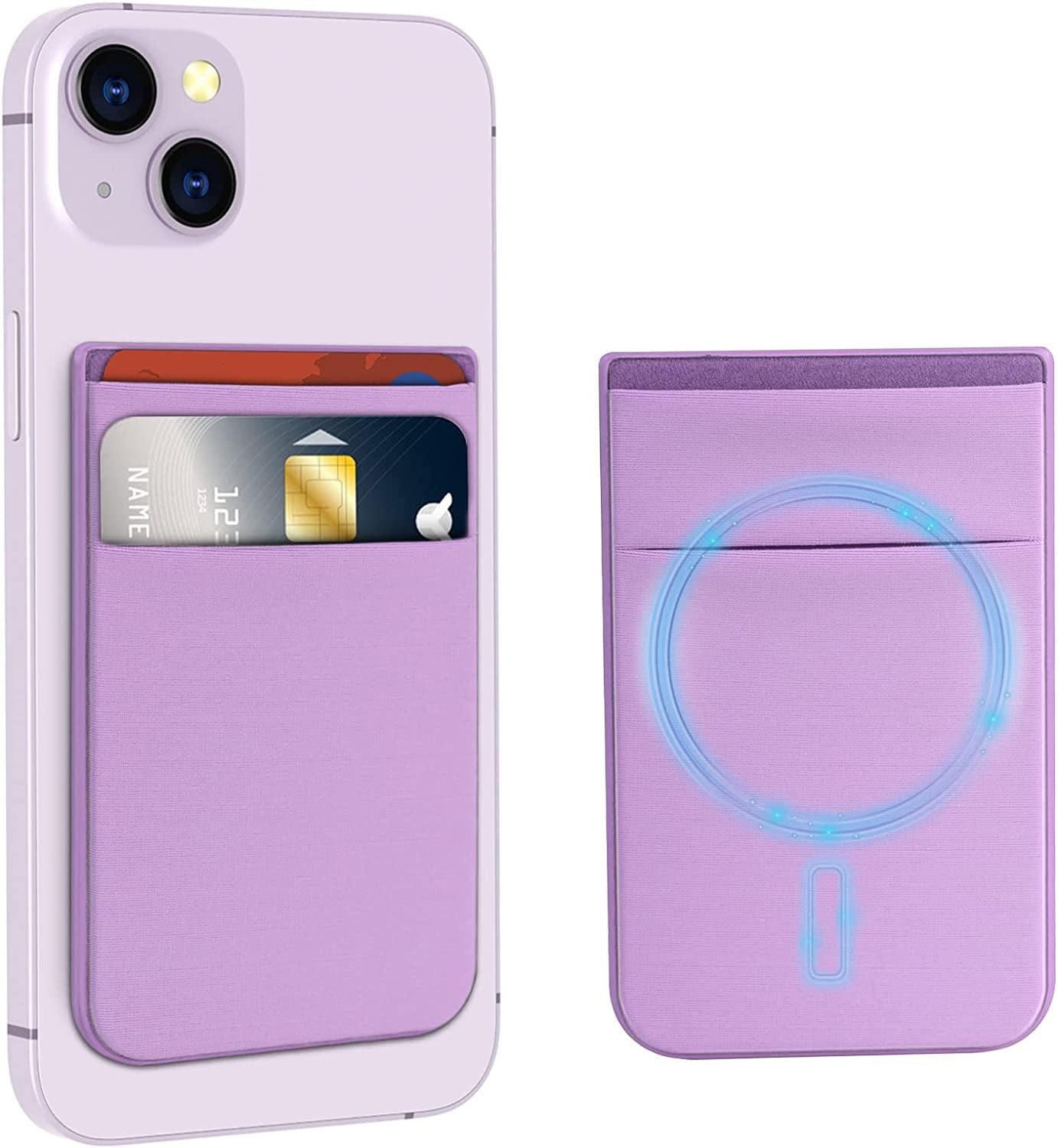 Cloudvalley Magnetic Card Wallet Designed for Iphone Magsafe, Stretchy Lycra Double Pocket Credit ID Card Holder Case for Back of Iphone 14 / Iphone 13 & 12 Mag Safe, Black  CloudValley Purple  