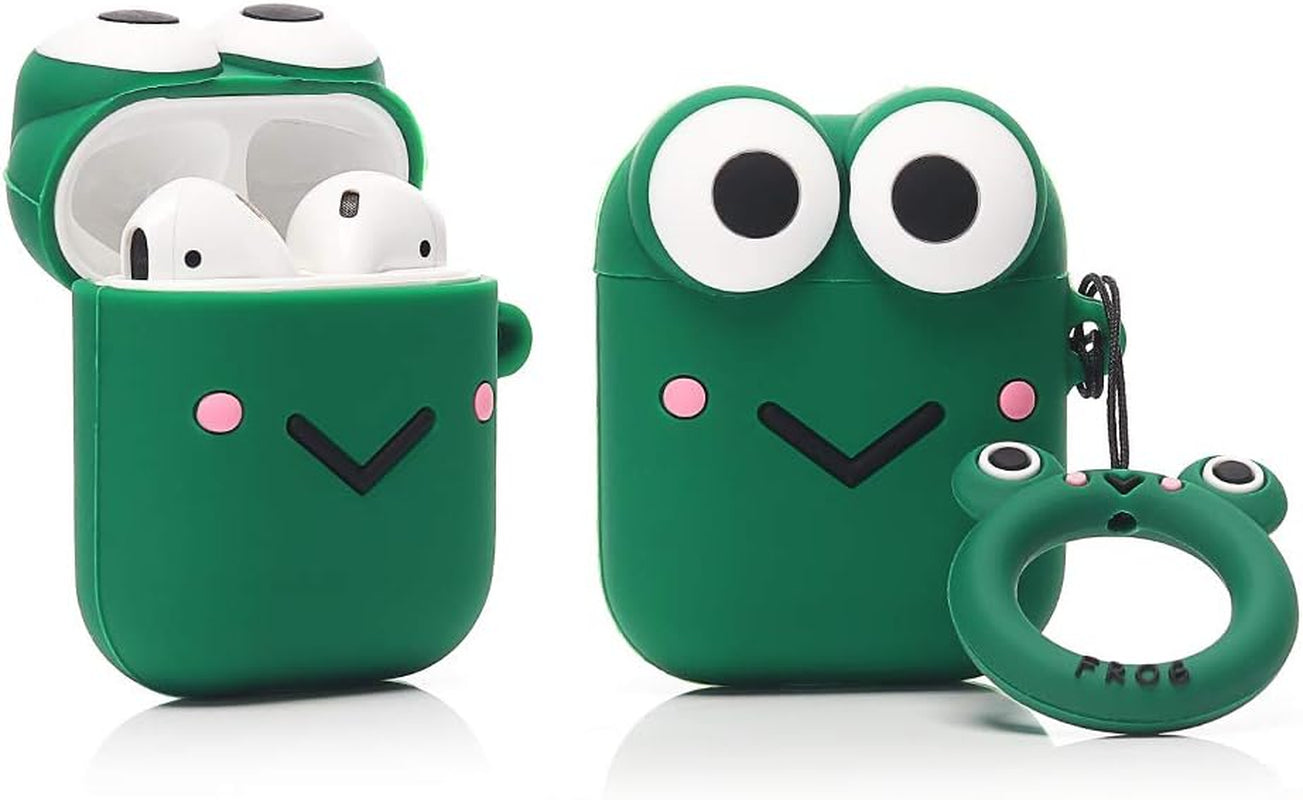 ZAHIUS Silicone Case Compatible for Apple Airpods 1&2 Lightweight Cover[Cartoon Pattern][Designed for Kids Girl and Boys] (Big Eye Frog Green)  ZAHIUS Direct   