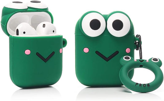 ZAHIUS Silicone Case Compatible for Apple Airpods 1&2 Lightweight Cover[Cartoon Pattern][Designed for Kids Girl and Boys] (Big Eye Frog Green)  ZAHIUS Direct   
