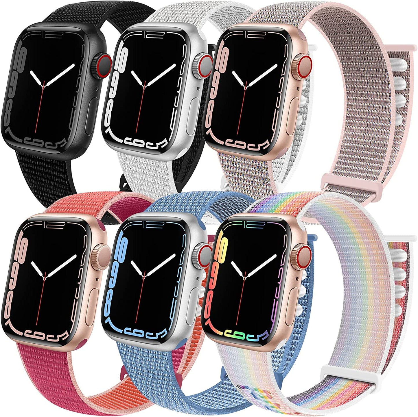 6 Pack Sport Loop Band Compatible with Apple Watch Band 38Mm 40Mm 41Mm 42Mm 44Mm 45Mm 49Mm Iwatch Series 8 7 6 5 SE 4 3 2 1 Ultra Strap Nylon Weave Women Men Stretchy Braided Replace Wristband Breathable  HILIMNY Dark Black/Summit White/Pink Sand/Cape Cod Blue/Pomegranate/White Pride Edition 38mm/40mm/41mm 